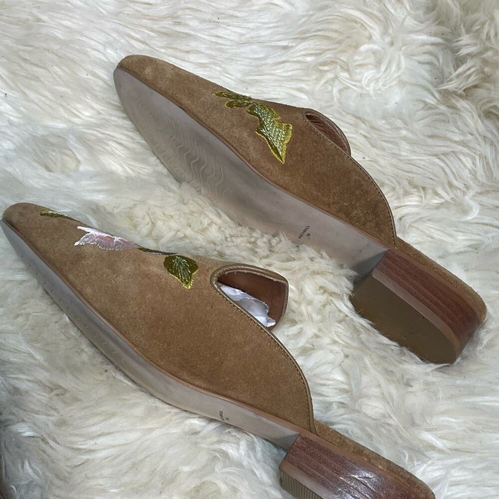 Matisse Brown Suede Mules with Pink & Green Floral Embroidery - Picture 5 of 7